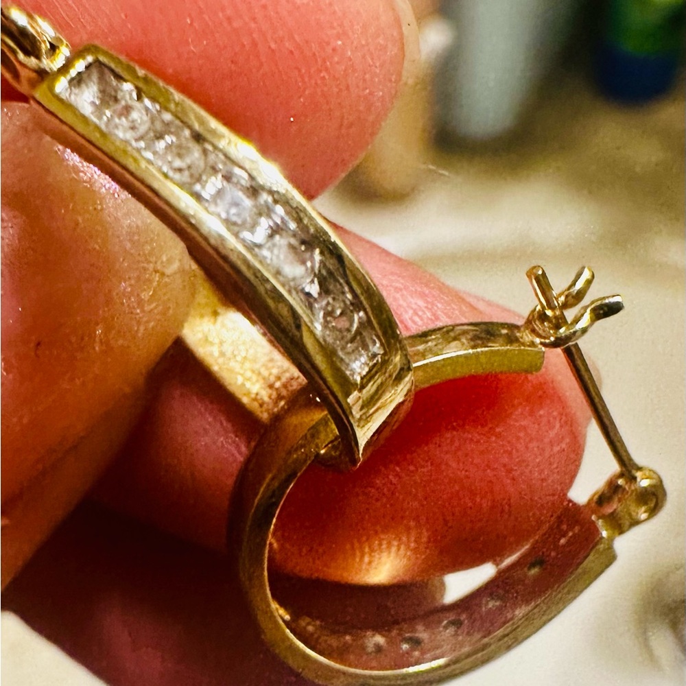 Gold Hoop Earrings with Channel-Set Clear Stones - Women